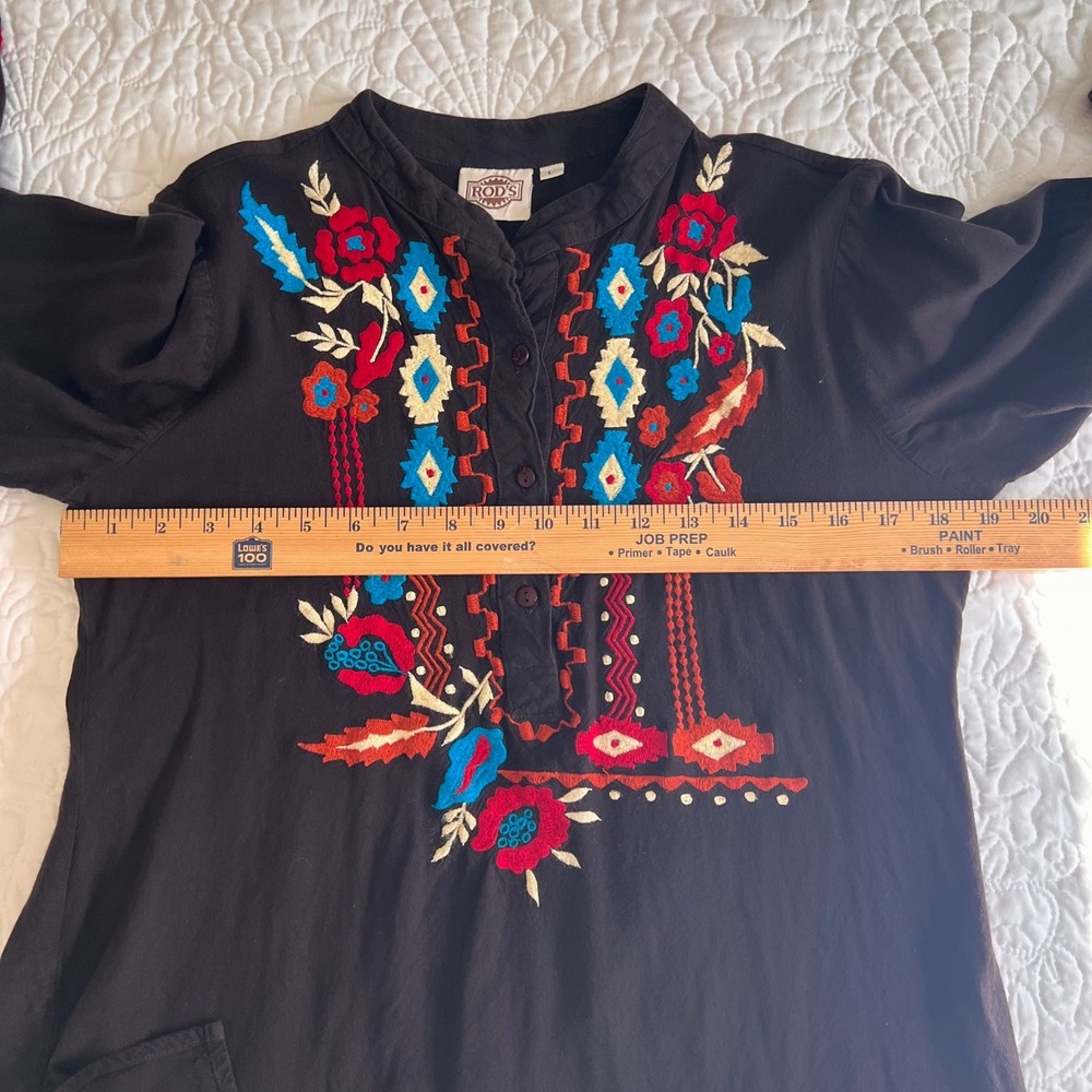 Rods Western Embroidered Floral Aztec Cowgirl Henley Top Brown Women's Large - Picture 5 of 10